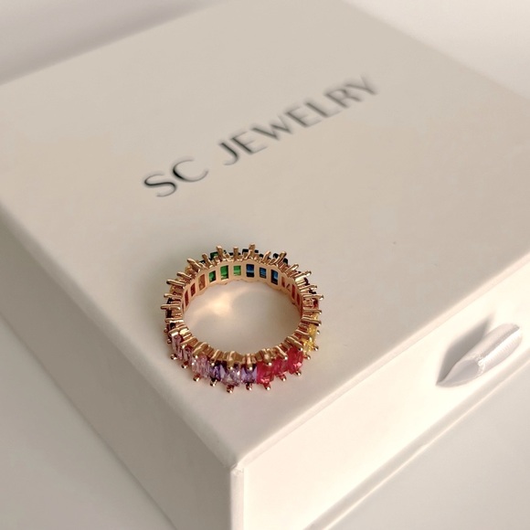 18k Gold Plated Baguette Stone Ring Waterproof Jewelry - Picture 3 of 10